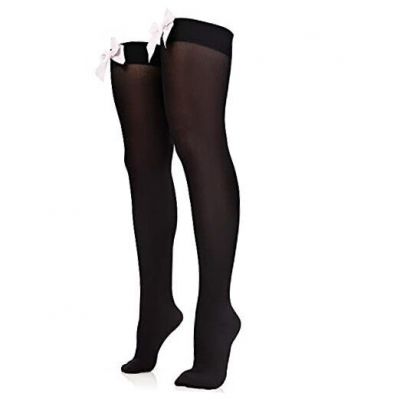 Bow Accent Thigh High One Size Black and White